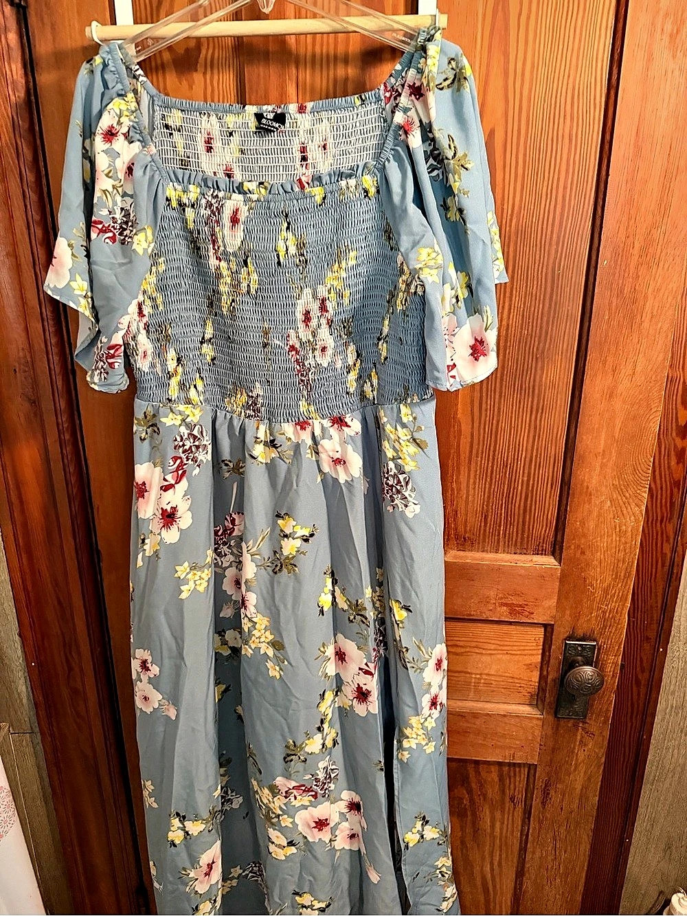 BloomChic Blue Floral Square Neck Smocked Maxi Dress